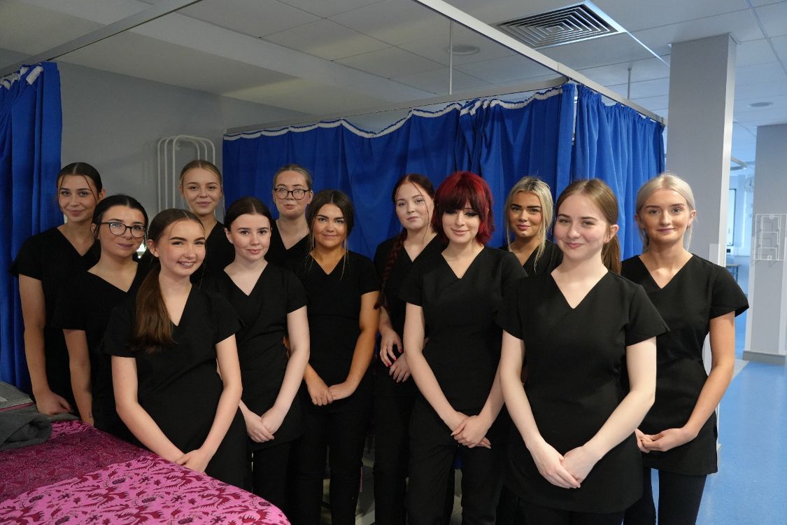 Level 2 Beauty Therapy students  Sarah Rooney (16, Downpatrick), Abbie McCoubrey (16, Downpatrick), Aimee Fitzpatrick (16, Ballynoe), Phoebe Connolly (16, Ballynahinch), Leah Cash (16, Killyleagh), Emma Akkinson (16, Newcastle, Ruby Carville (16, Drumaness), Freya Roberts (16, Newcastle), Ash Selkh (16, Dundrum), Lisa Taylor, (18, Killyleagh), Mayah Hamilton (16, Crossgar) and Eva Sloan (16, Downpatrick).